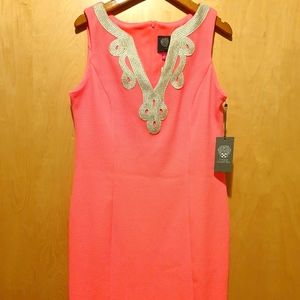 Vince Camuto Hot Pink & Gold Brocade Sheath Dress